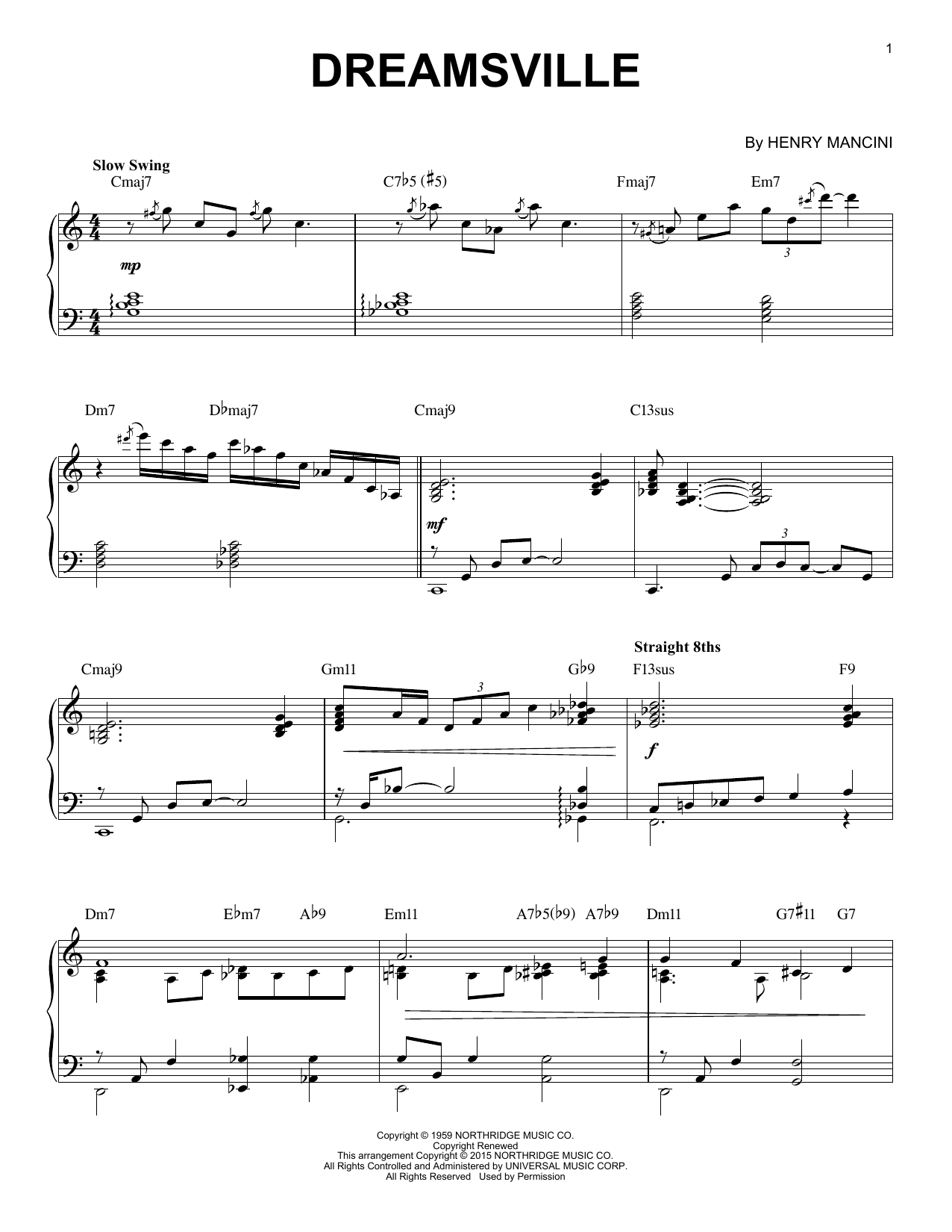 Download Henry Mancini Dreamsville [Jazz version] (arr. Brent Sheet Music