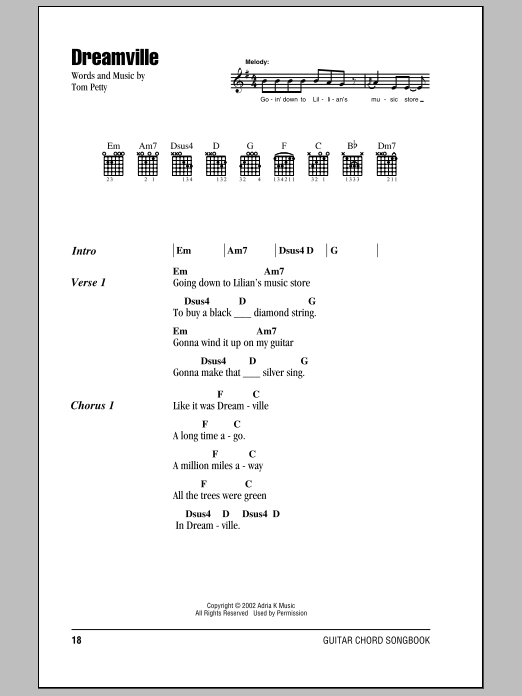 Download Tom Petty And The Heartbreakers Dreamville Sheet Music