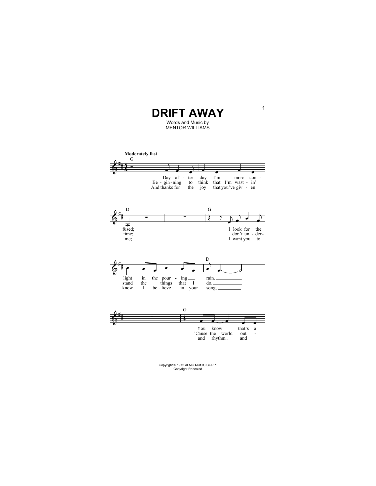 Download Uncle Kracker Drift Away (feat. Dobie Gray) Sheet Music