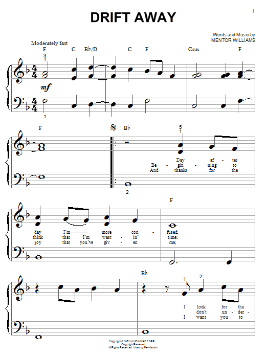 Dobie Gray Drift Away sheet music notes printable PDF score