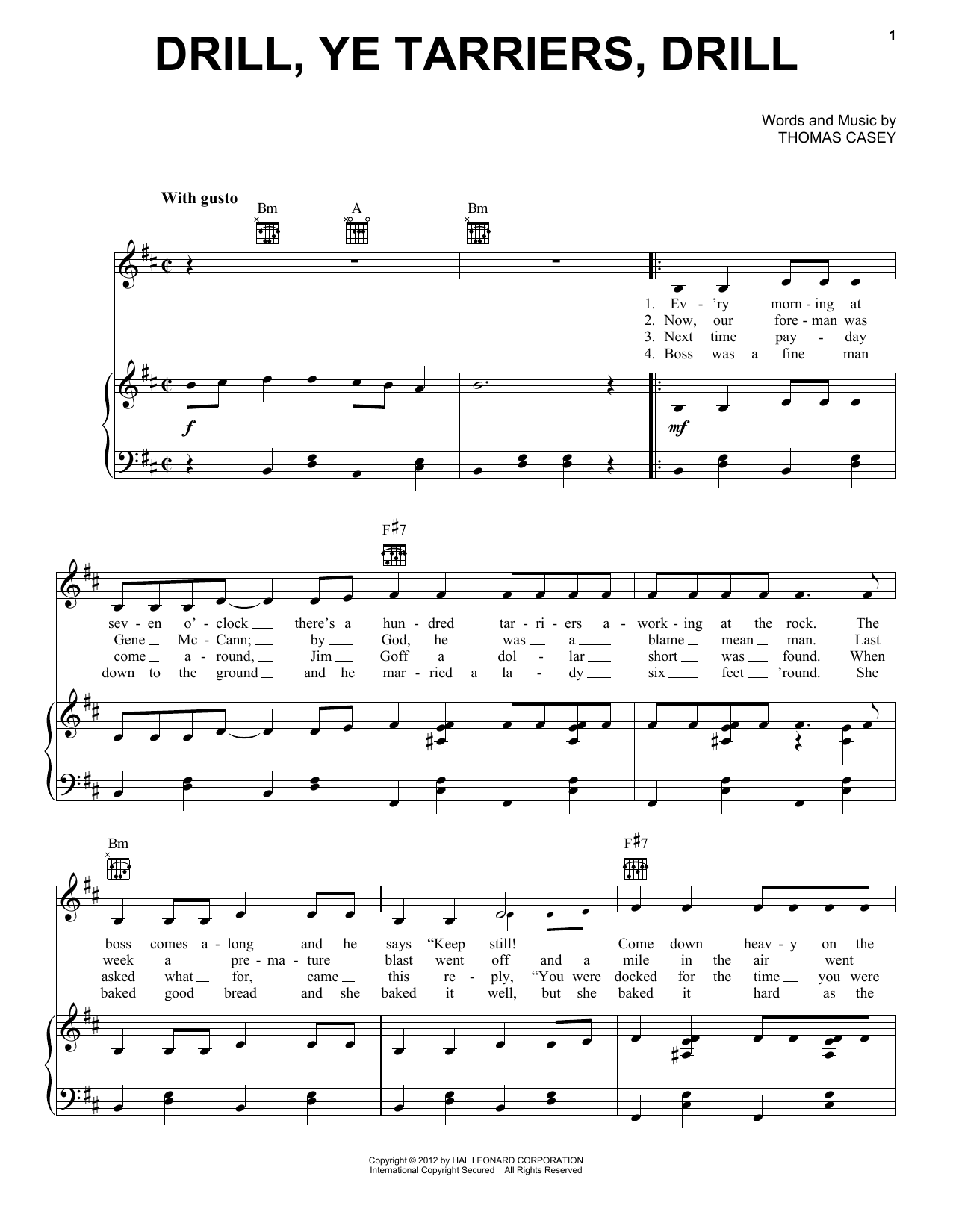 Download Thomas Casey Drill Ye Tarriers Sheet Music
