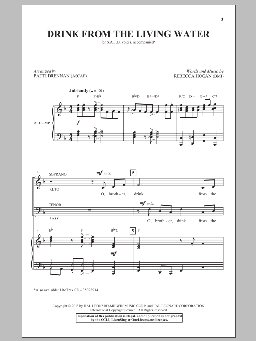 Download Rebecca Hogan Drink From The Living Water (arr. Patti Sheet Music