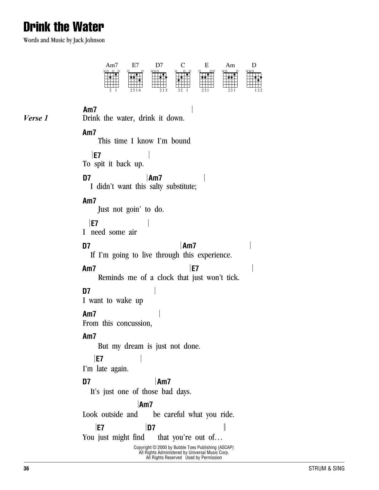 Download Jack Johnson Drink The Water Sheet Music