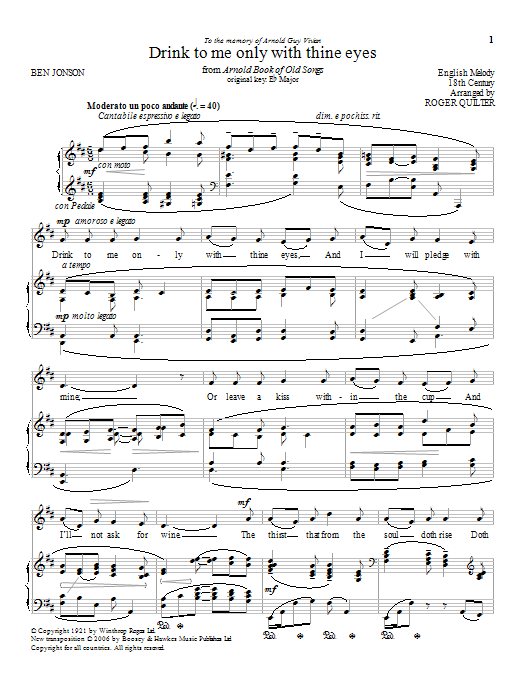 Download Roger Quilter Drink To Me Only With Thine Eyes Sheet Music