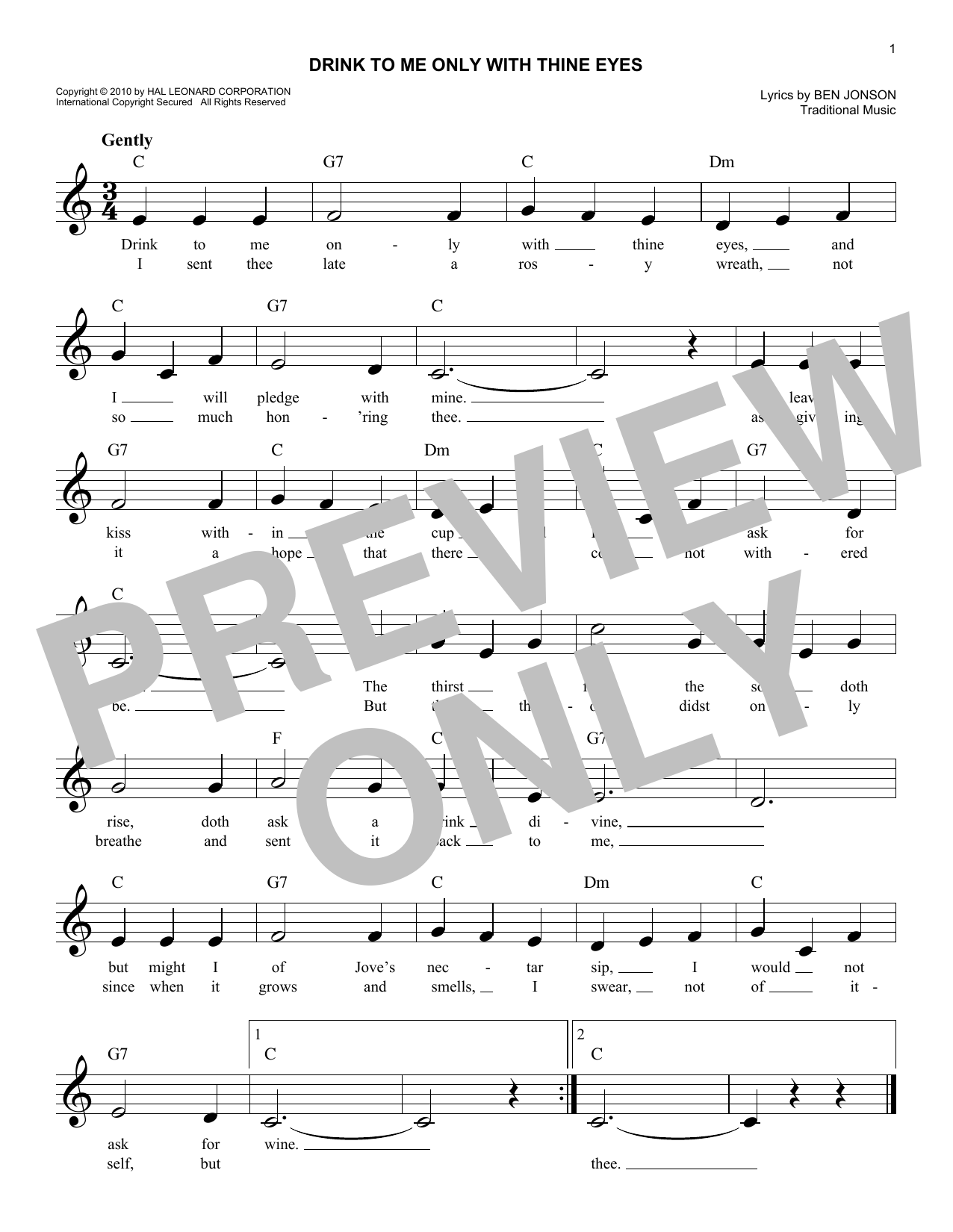 Download Traditional Music Drink To Me Only With Thine Eyes Sheet Music