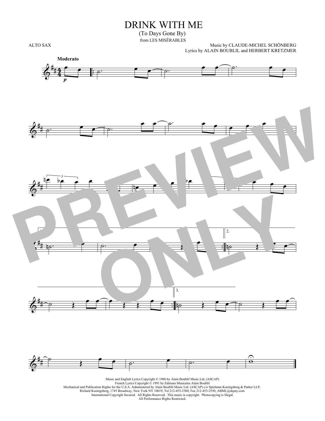 Download Claude-Michel Schonberg Drink With Me (To Days Gone By) Sheet Music