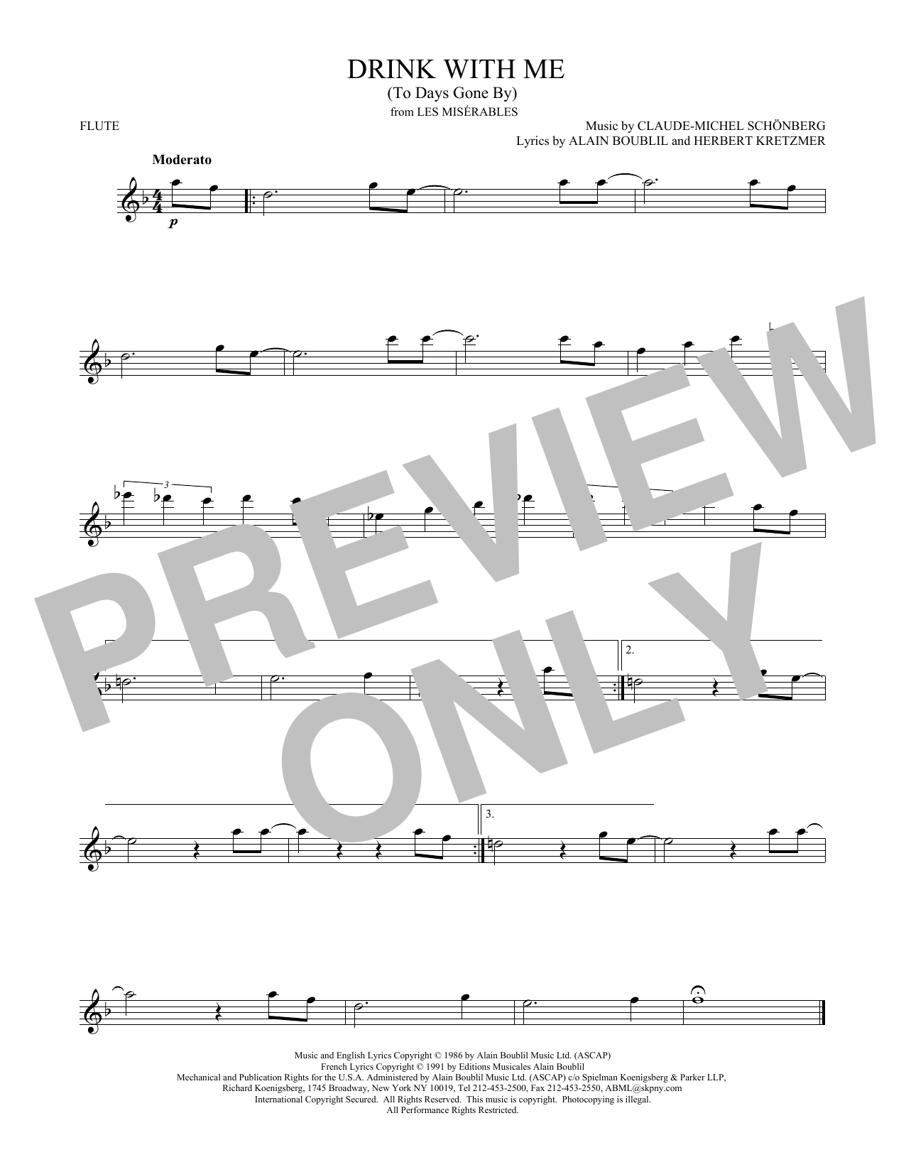 Download Claude-Michel Schonberg Drink With Me (To Days Gone By) Sheet Music