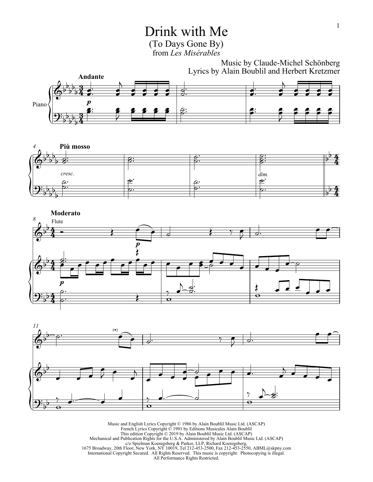 Download Boublil and Schonberg Drink With Me (To Days Gone By) (from L Sheet Music