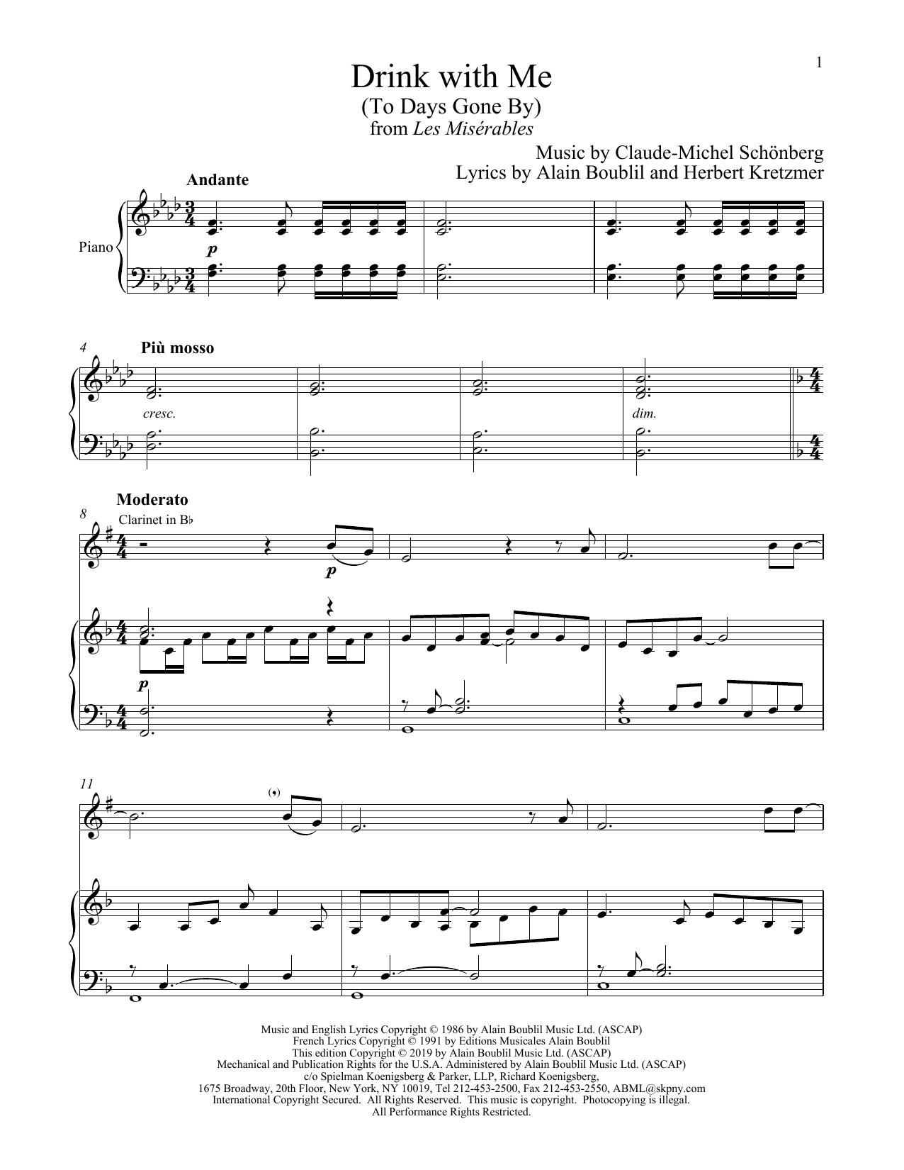Download Boublil and Schonberg Drink With Me (To Days Gone By) (from L Sheet Music
