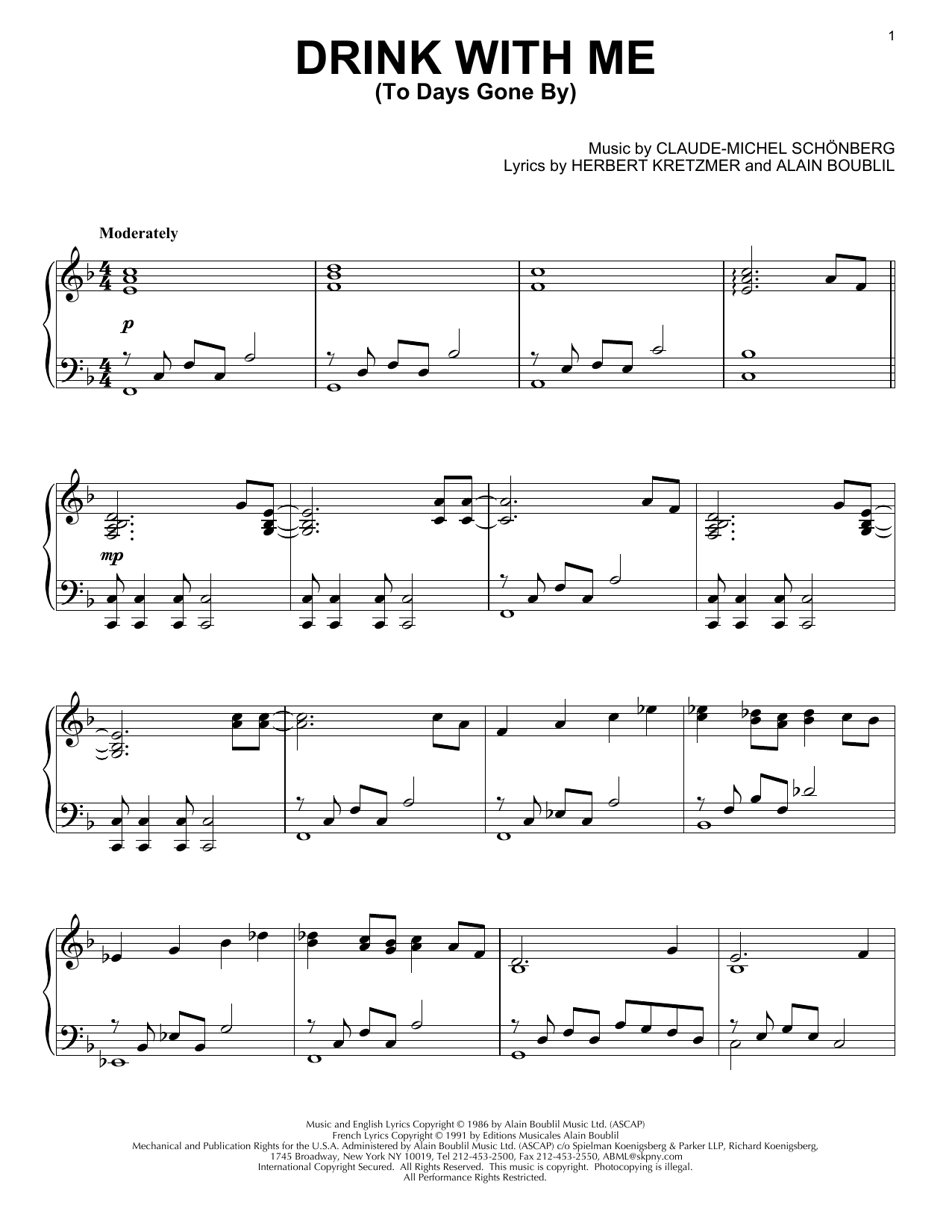 Download Les Miserables (Musical) Drink With Me (To Days Gone By) Sheet Music