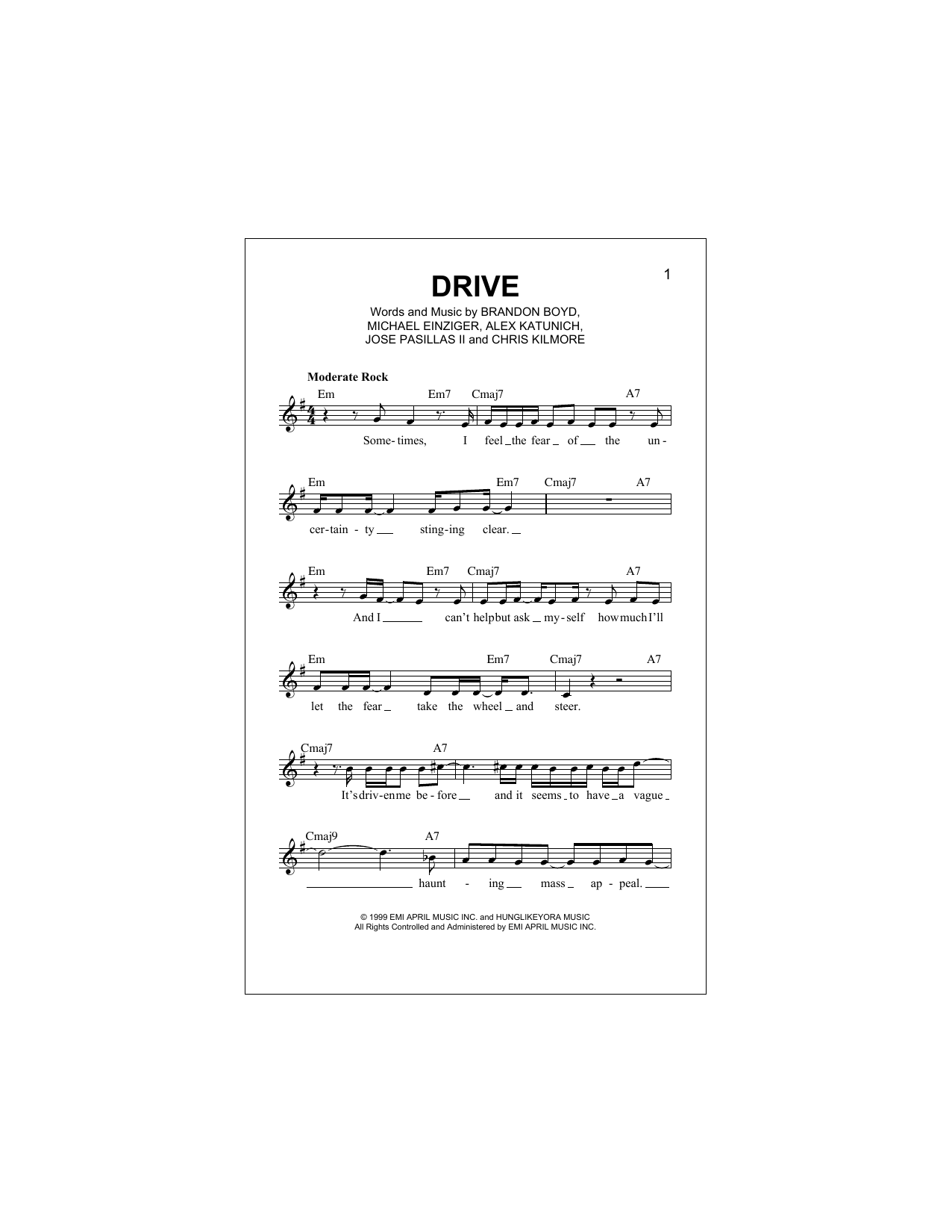 Download Incubus Drive Sheet Music