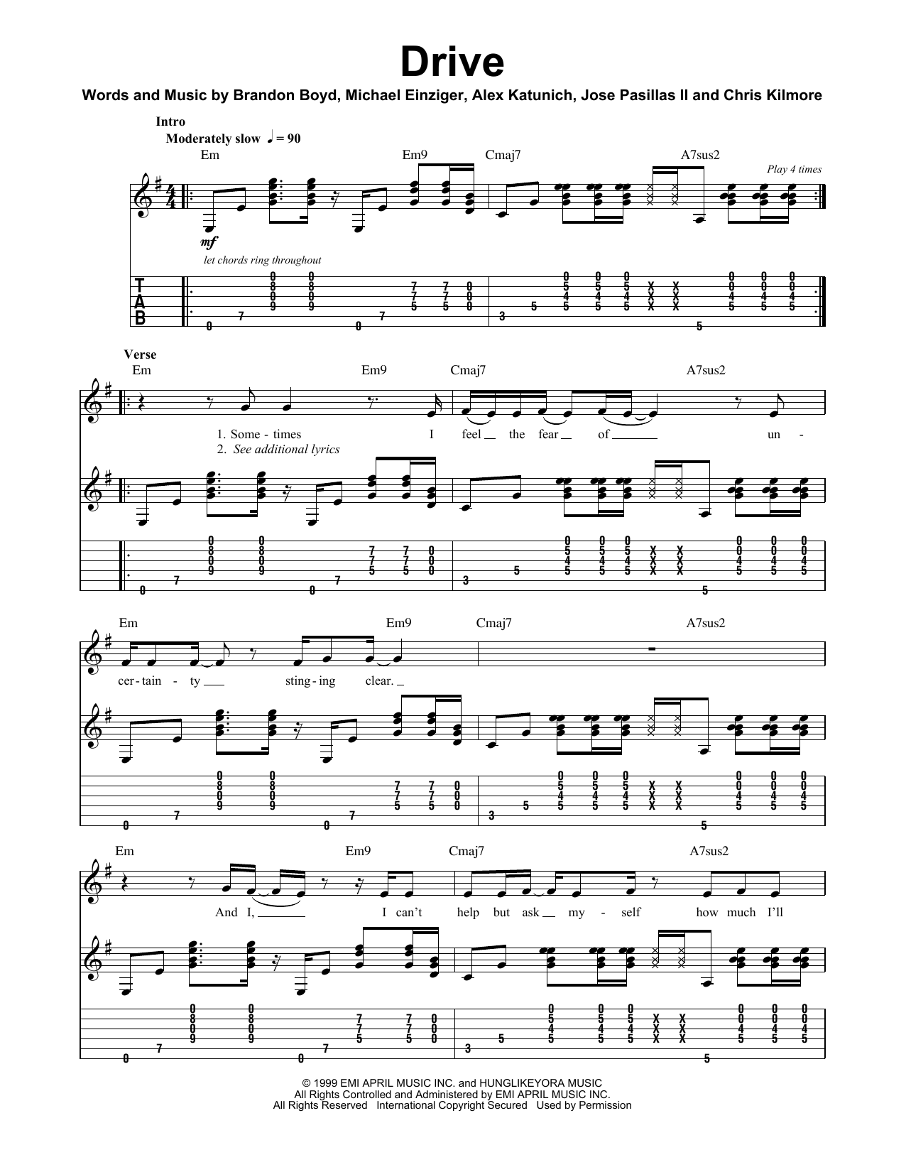 Download Incubus Drive Sheet Music
