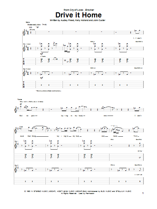 Download Cry of Love Drive It Home Sheet Music