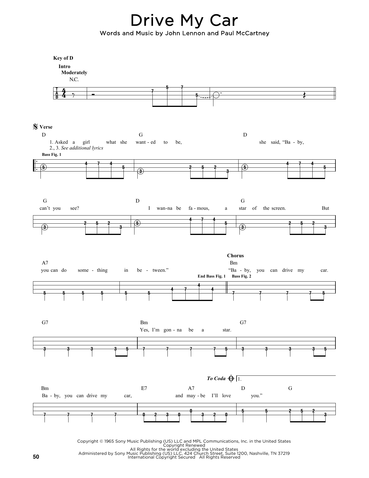 The Beatles Drive My Car sheet music notes printable PDF score