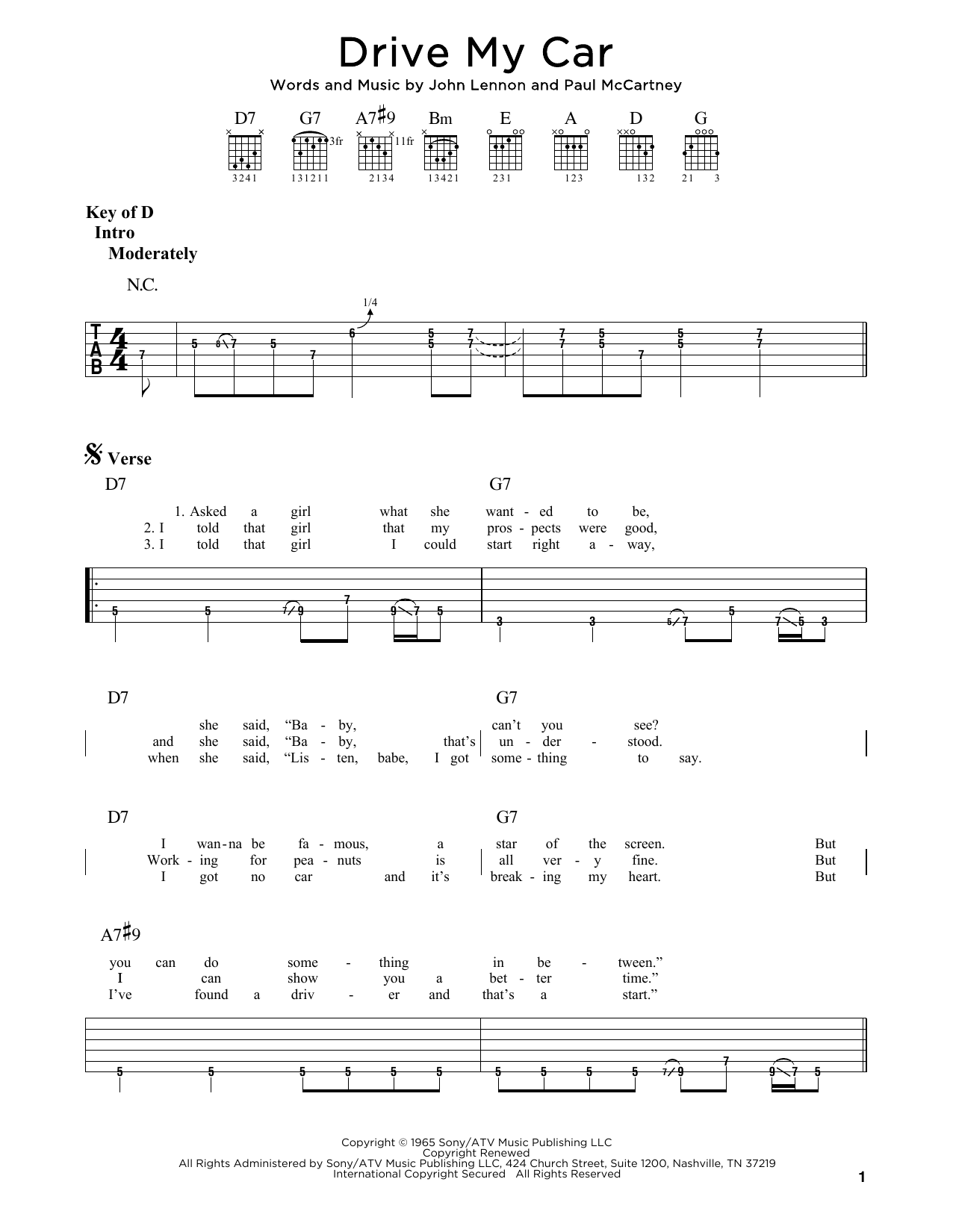 Download The Beatles Drive My Car Sheet Music