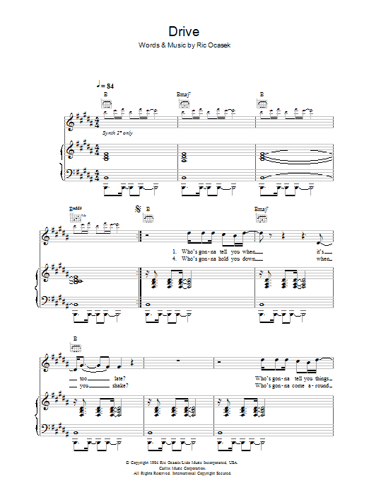 Download The Cars Drive Sheet Music