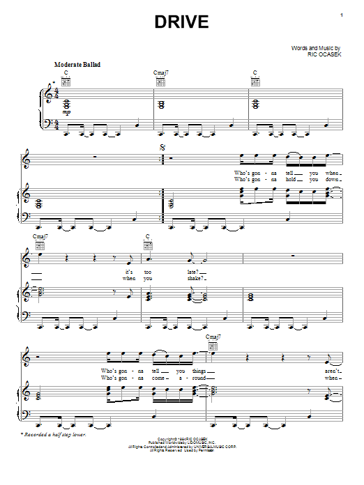 Download The Cars Drive Sheet Music