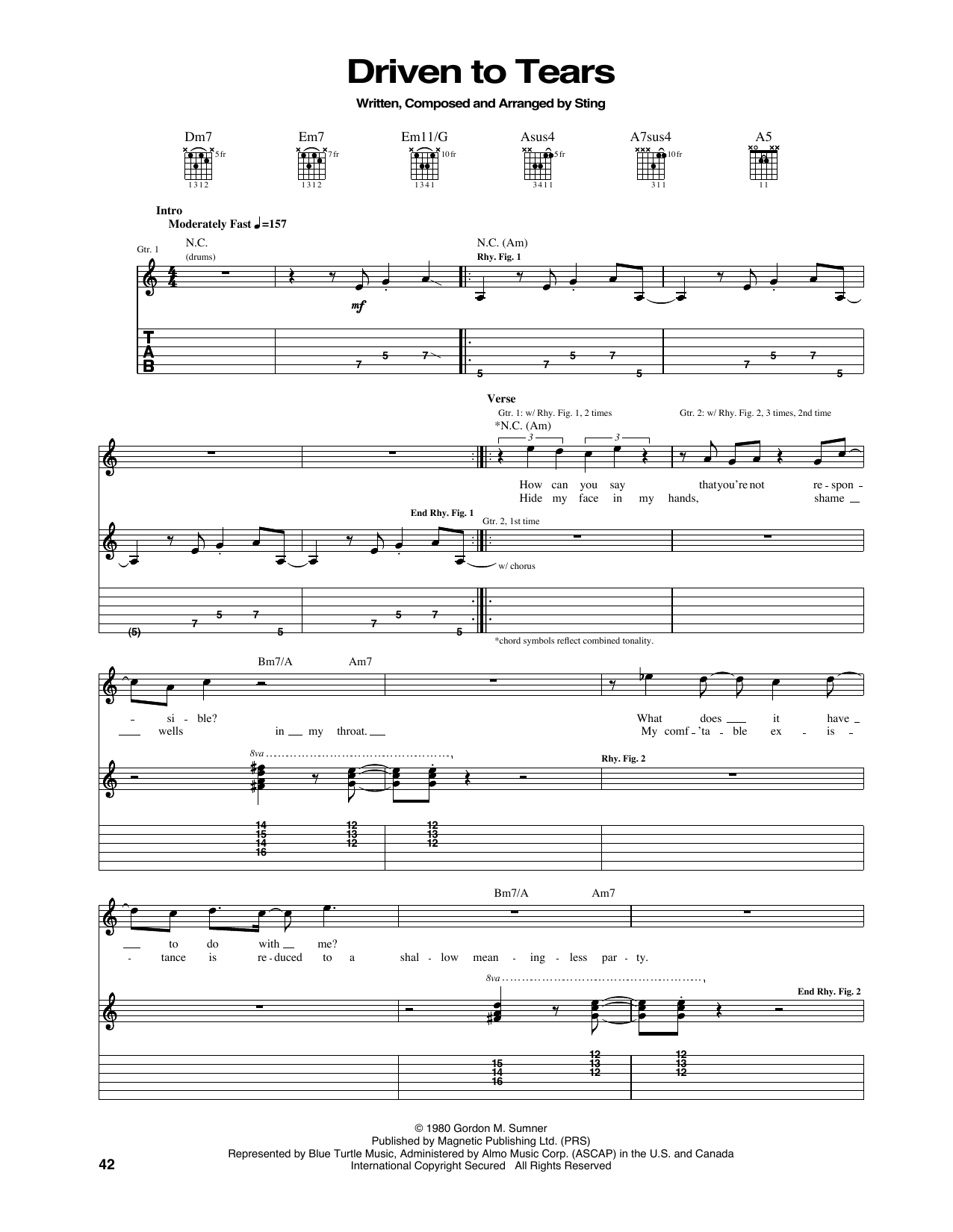 Download The Police Driven To Tears Sheet Music