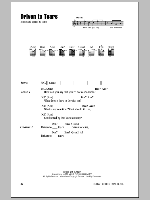 Download The Police Driven To Tears Sheet Music