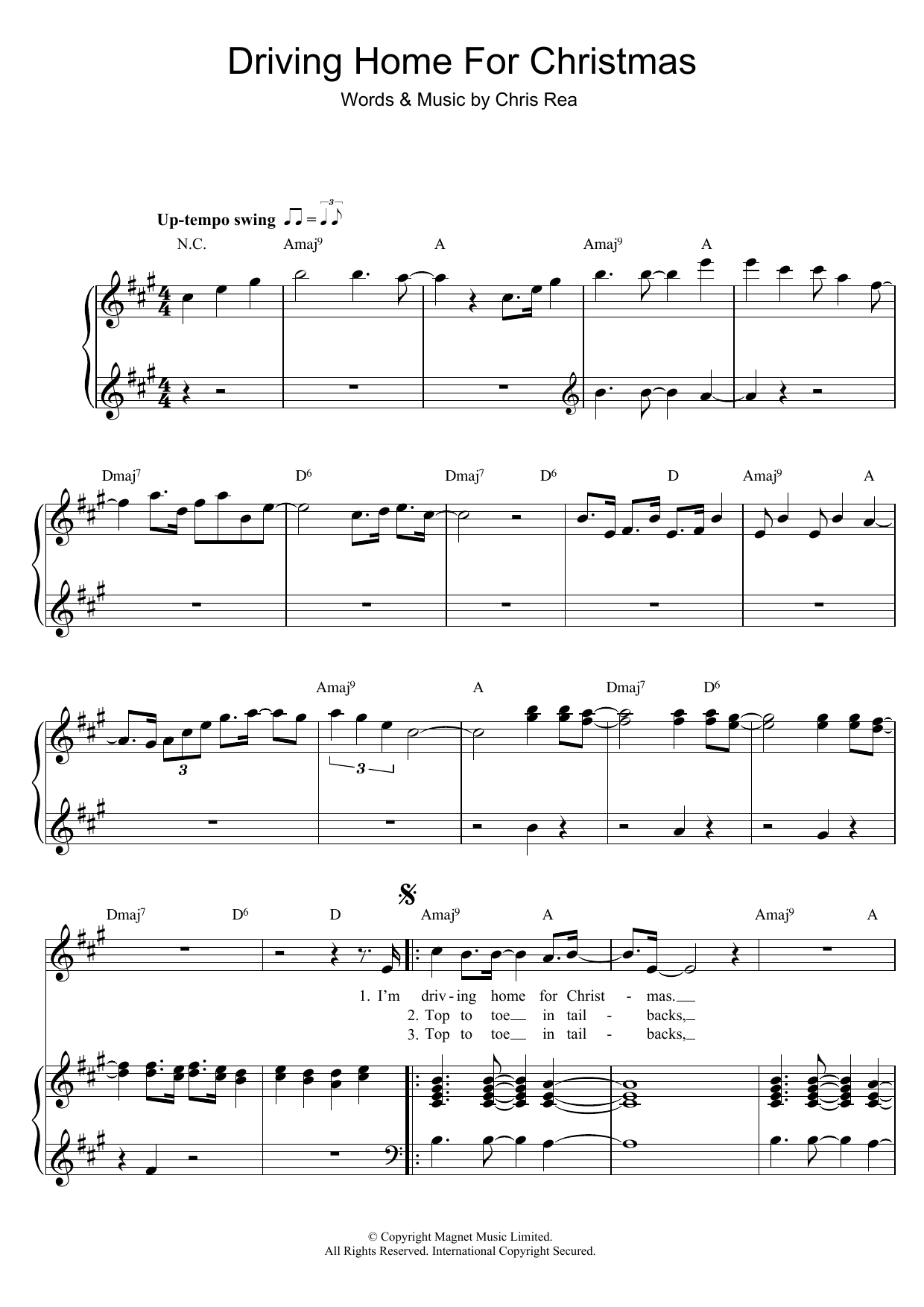 Download Chris Rea Driving Home For Christmas Sheet Music