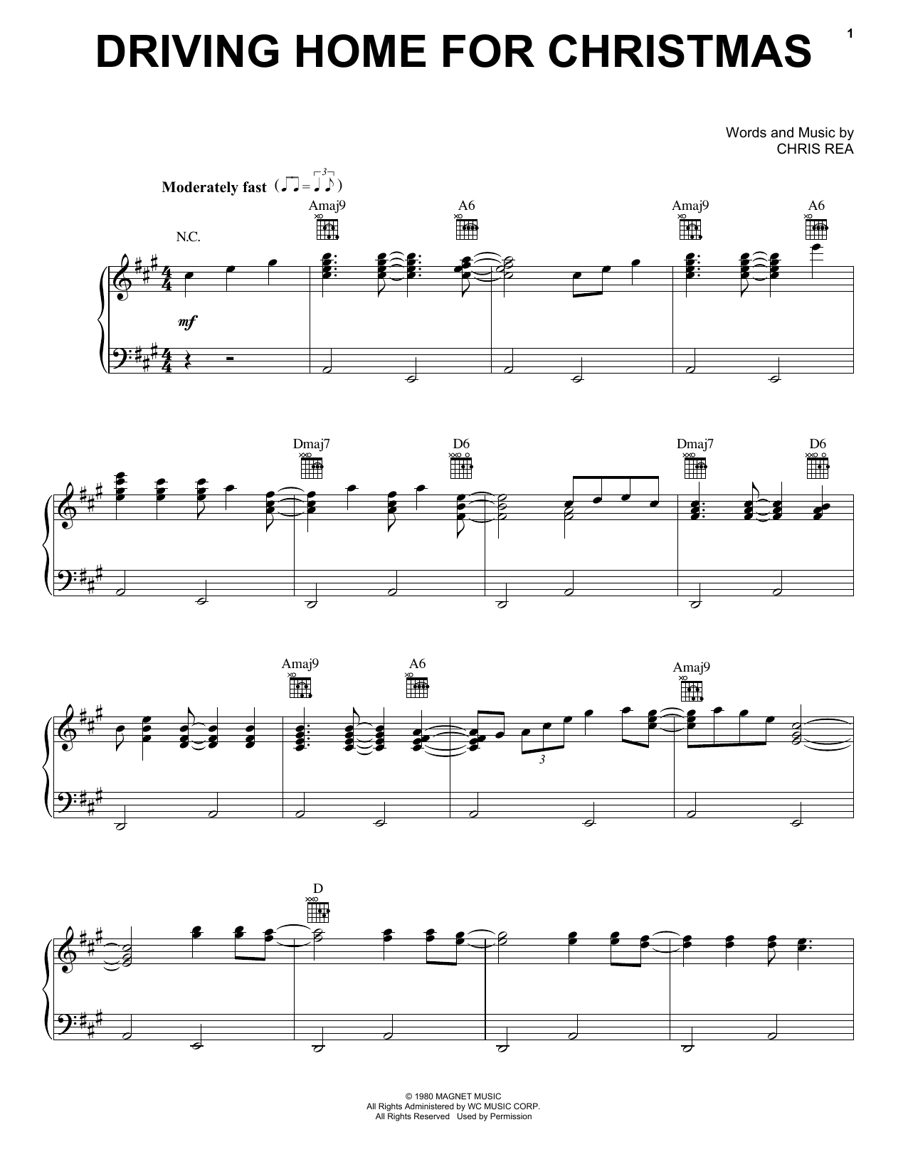 Download Chris Rea Driving Home For Christmas Sheet Music
