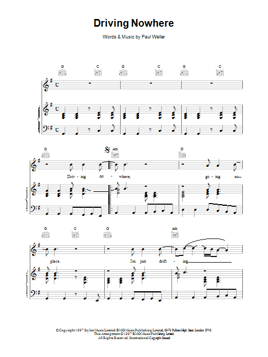 Paul Weller Driving Nowhere sheet music notes printable PDF score