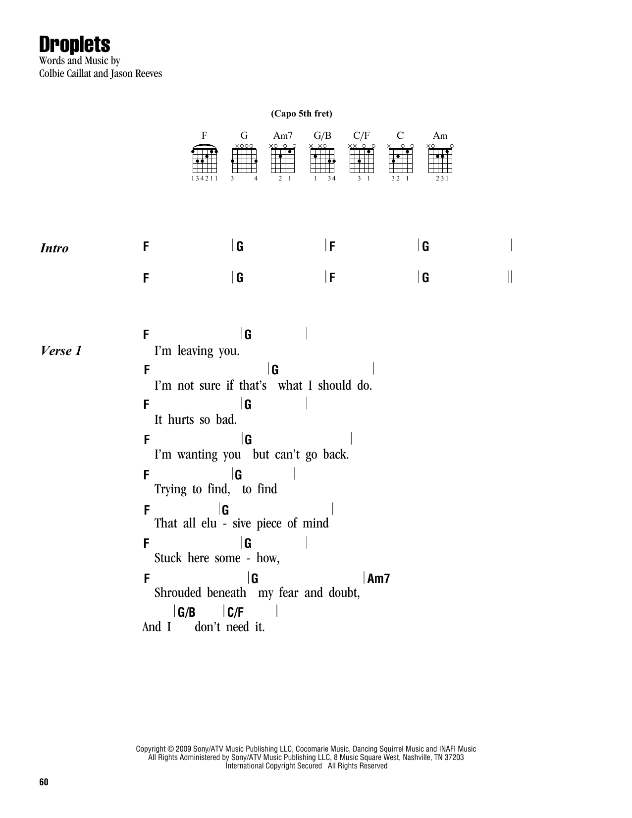 Download Colbie Caillat Droplets Sheet Music