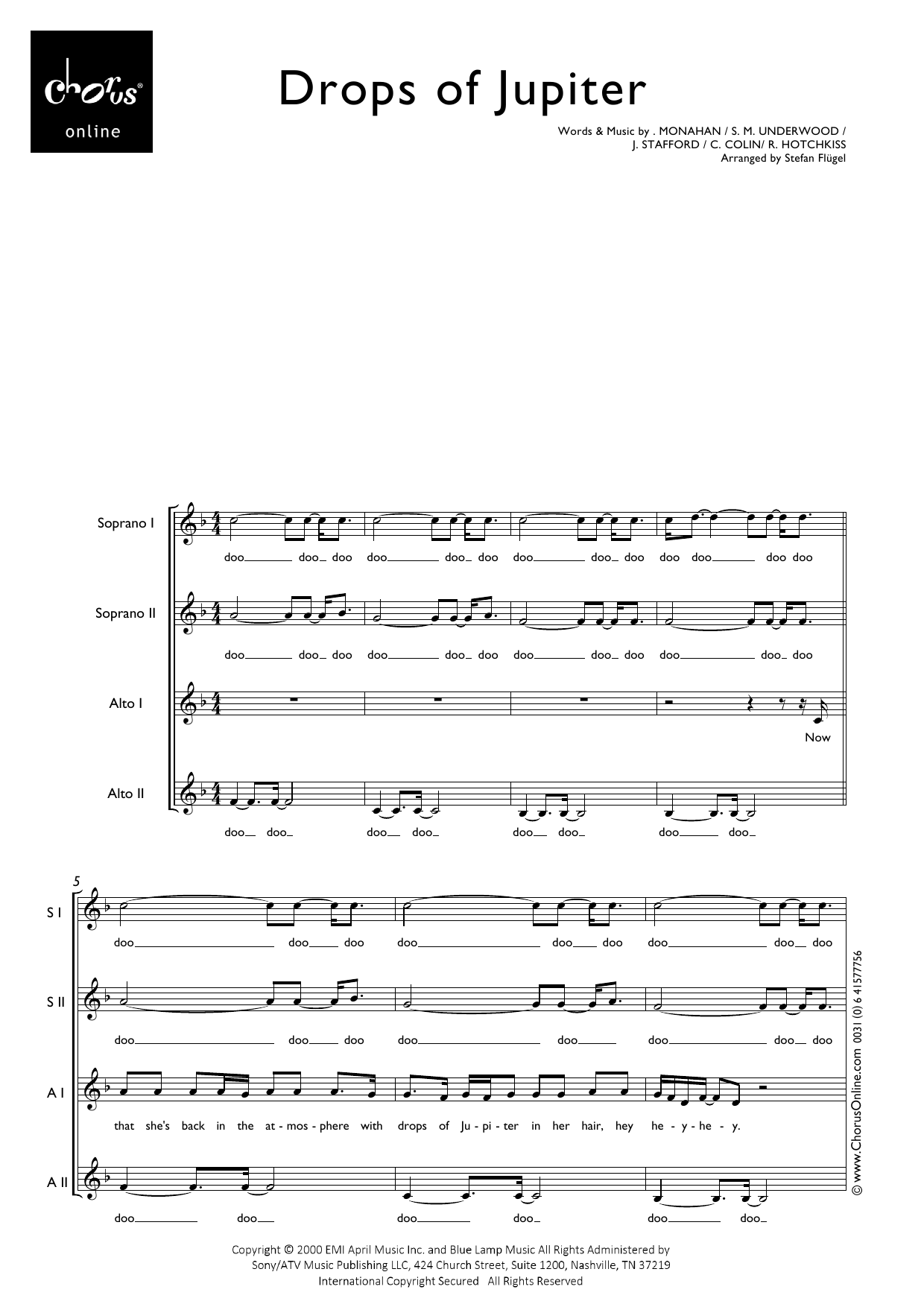 Train Drops Of Jupiter (Tell Me) (arr. Stefan Flügel) sheet music notes printable PDF score