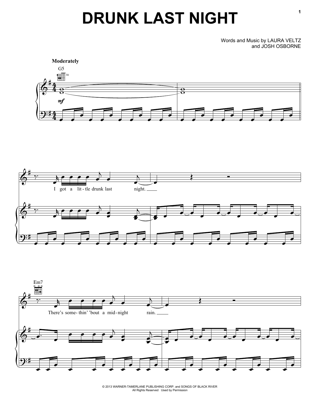 Download Eli Young Band Drunk Last Night Sheet Music
