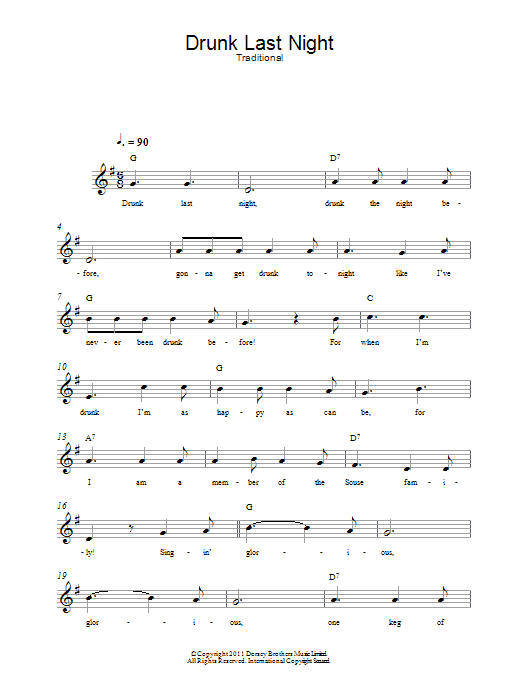 Download Traditional Drunk Last Night Sheet Music