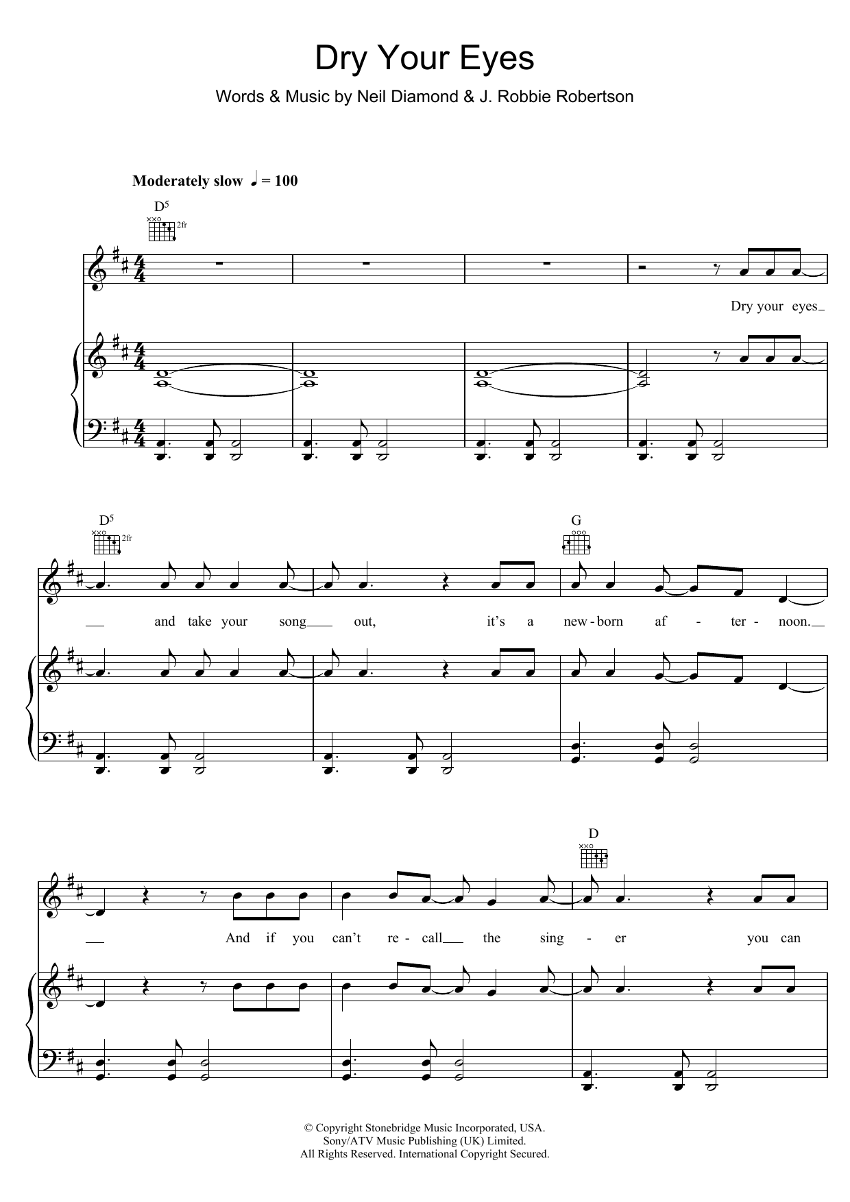 Download Neil Diamond Dry Your Eyes Sheet Music
