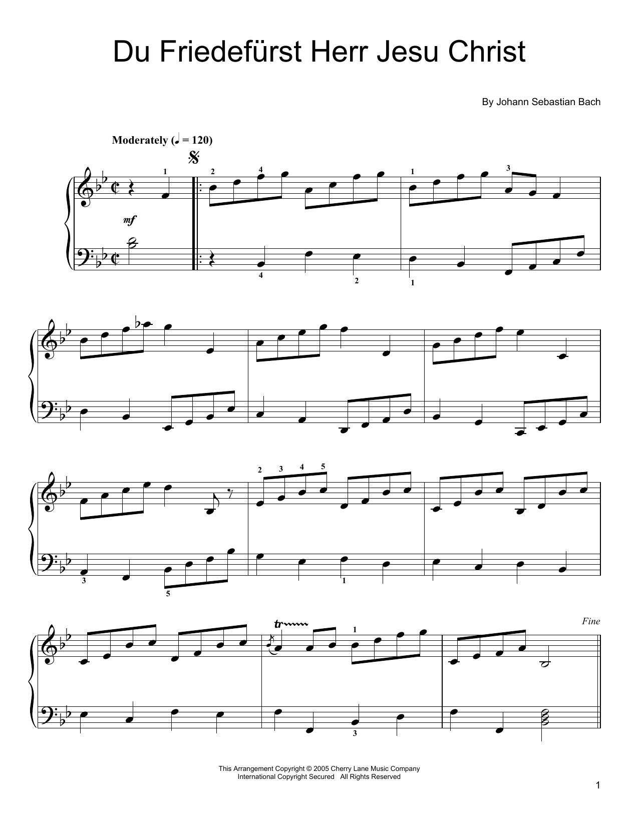 Download Johann Sebastian Bach Du Friedefurst Herr Jesu Christ Sheet Music