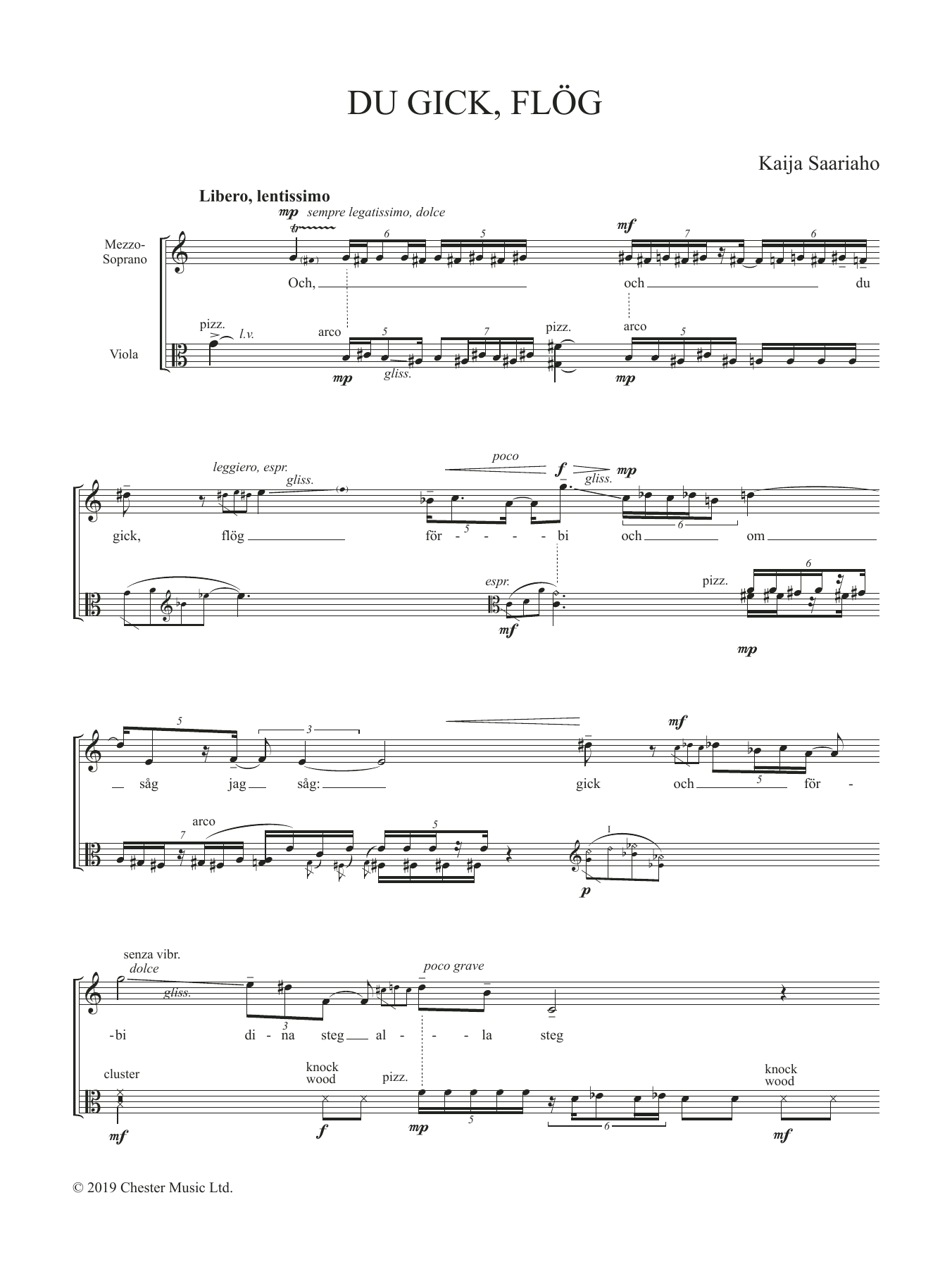 Kaija Saariaho Du gick, flög sheet music notes printable PDF score