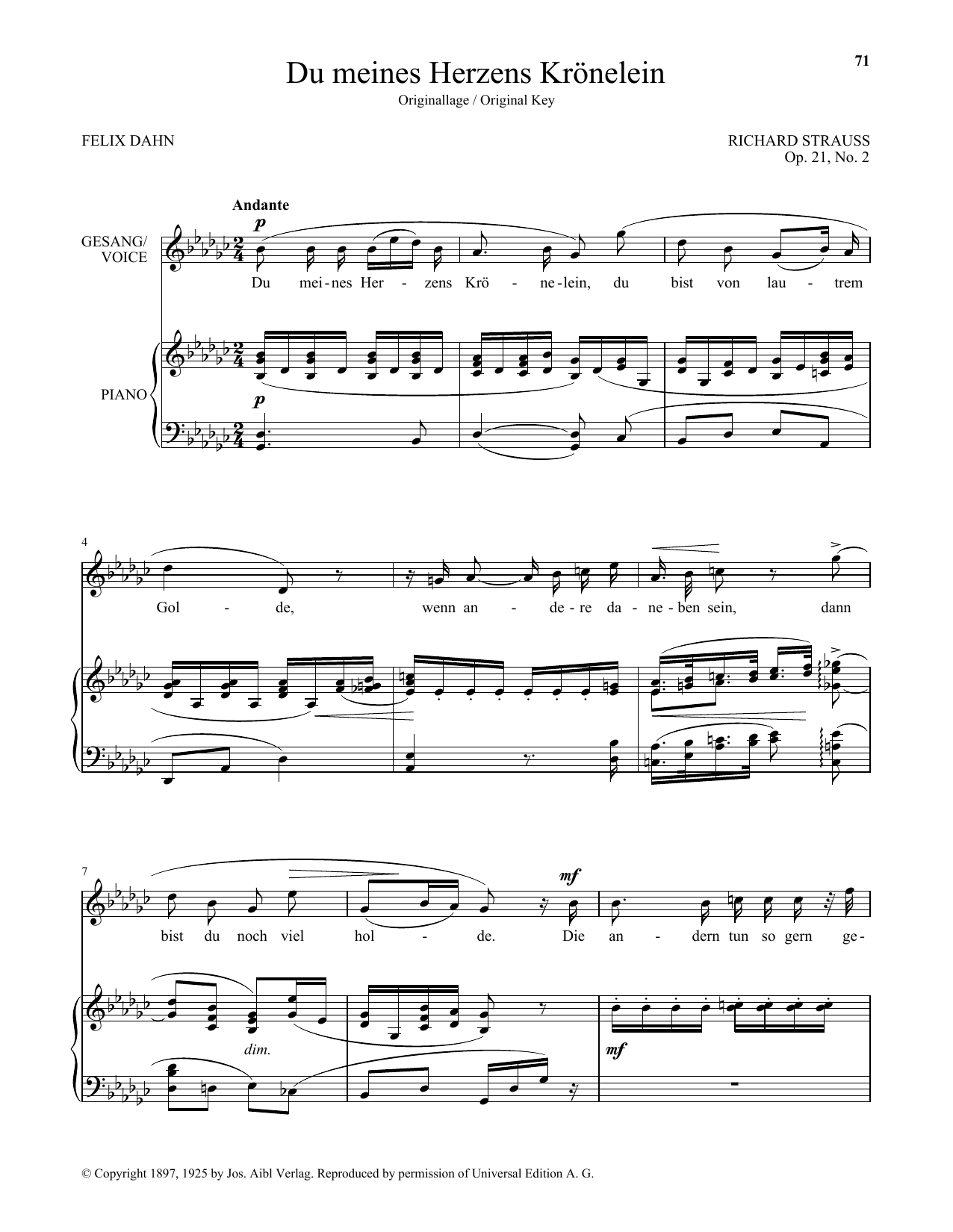 Download Richard Strauss Du Meines Herzens Kronelein (High Voice Sheet Music