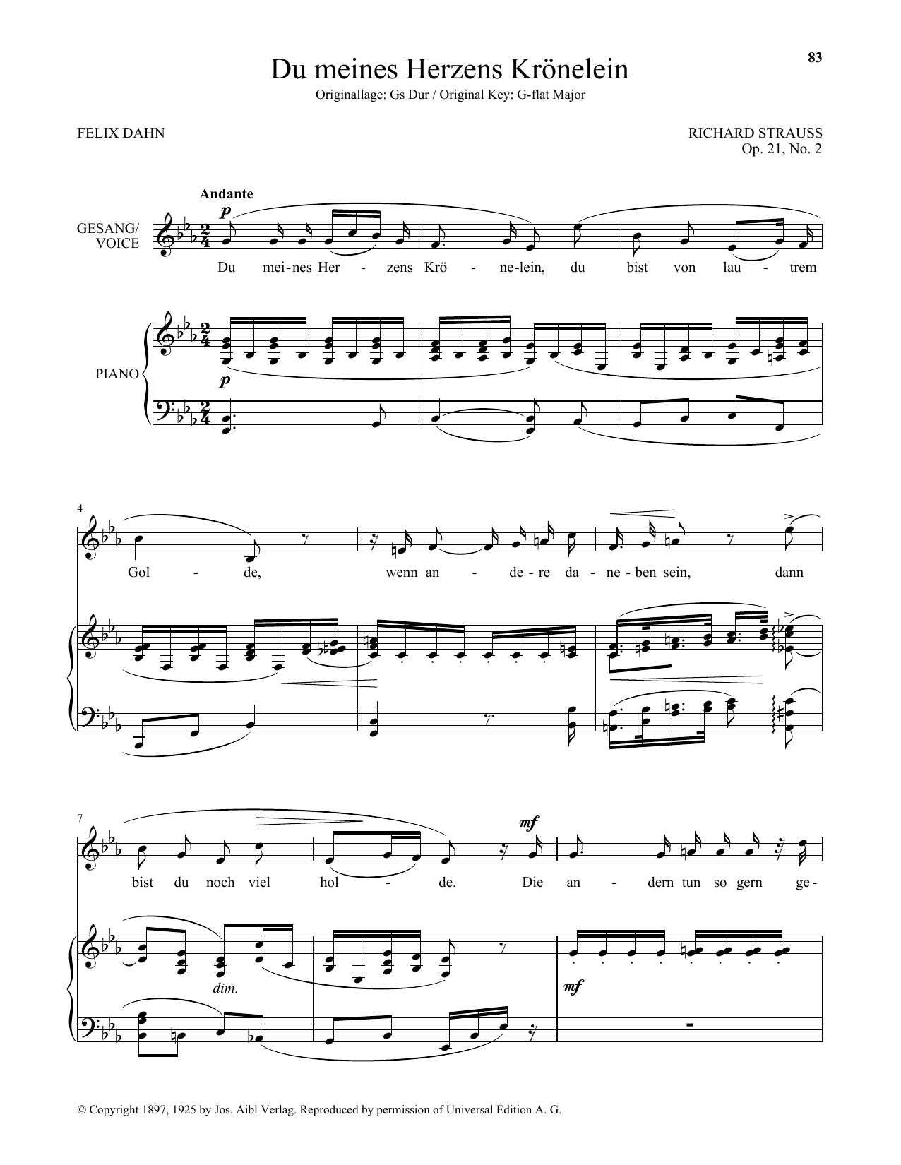 Download Richard Strauss Du Meines Herzens Kronelein (Low Voice) Sheet Music