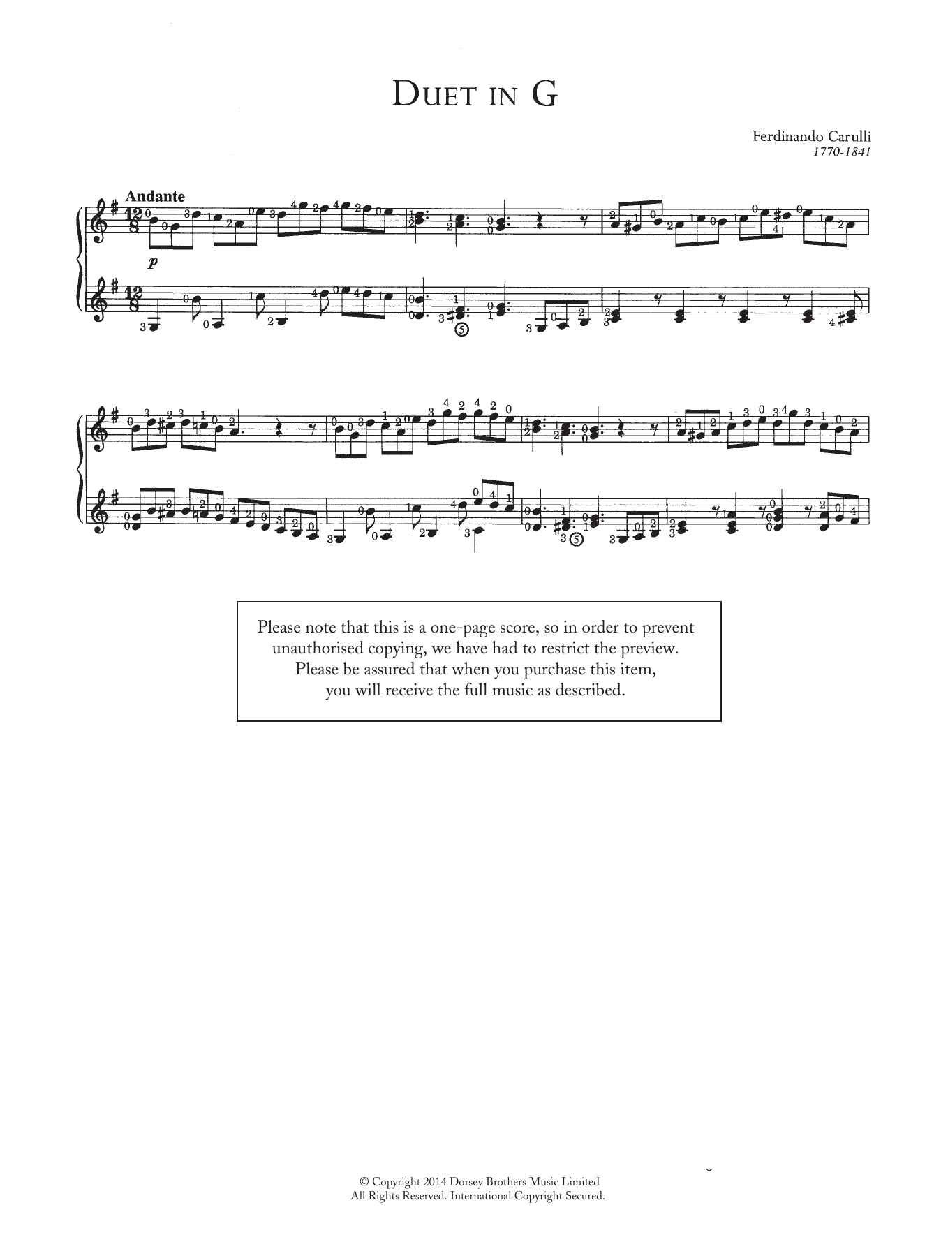 Download Ferdinando Carulli Duet In G Sheet Music