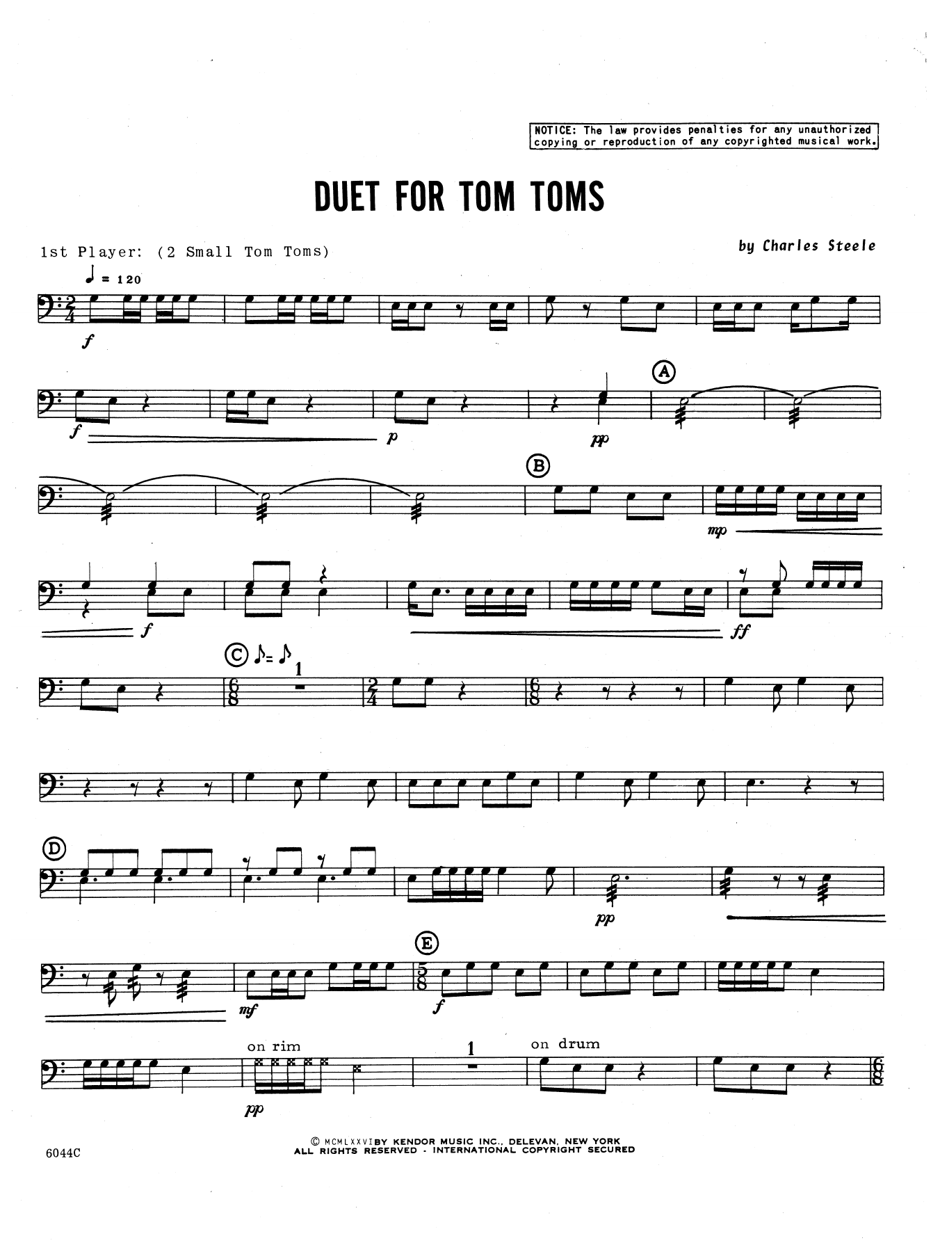 Download Charles Steele Duet For Tom Toms - Percussion 1 Sheet Music
