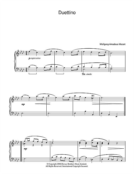 Download Wolfgang Amadeus Mozart Duettino Sheet Music