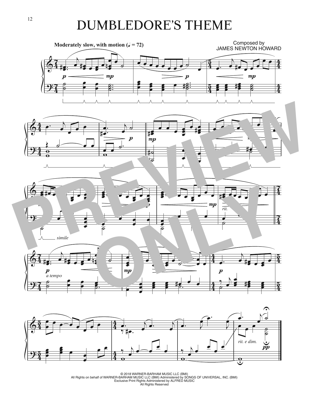 Download James Newton Howard Dumbeldore's Theme (from Fantastic Beas Sheet Music