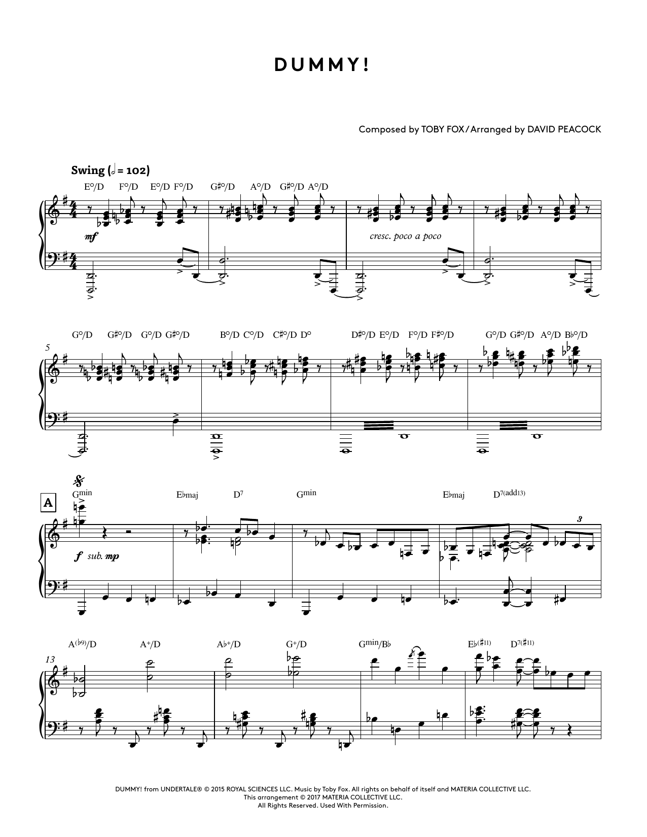 Download Toby Fox Dummy! (from Undertale Piano Collection Sheet Music
