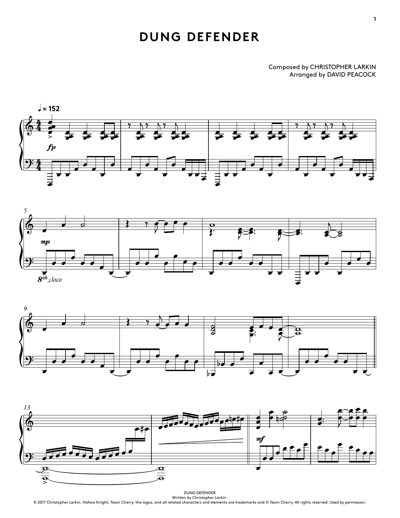 Download Christopher Larkin Dung Defender (from Hollow Knight Piano Sheet Music