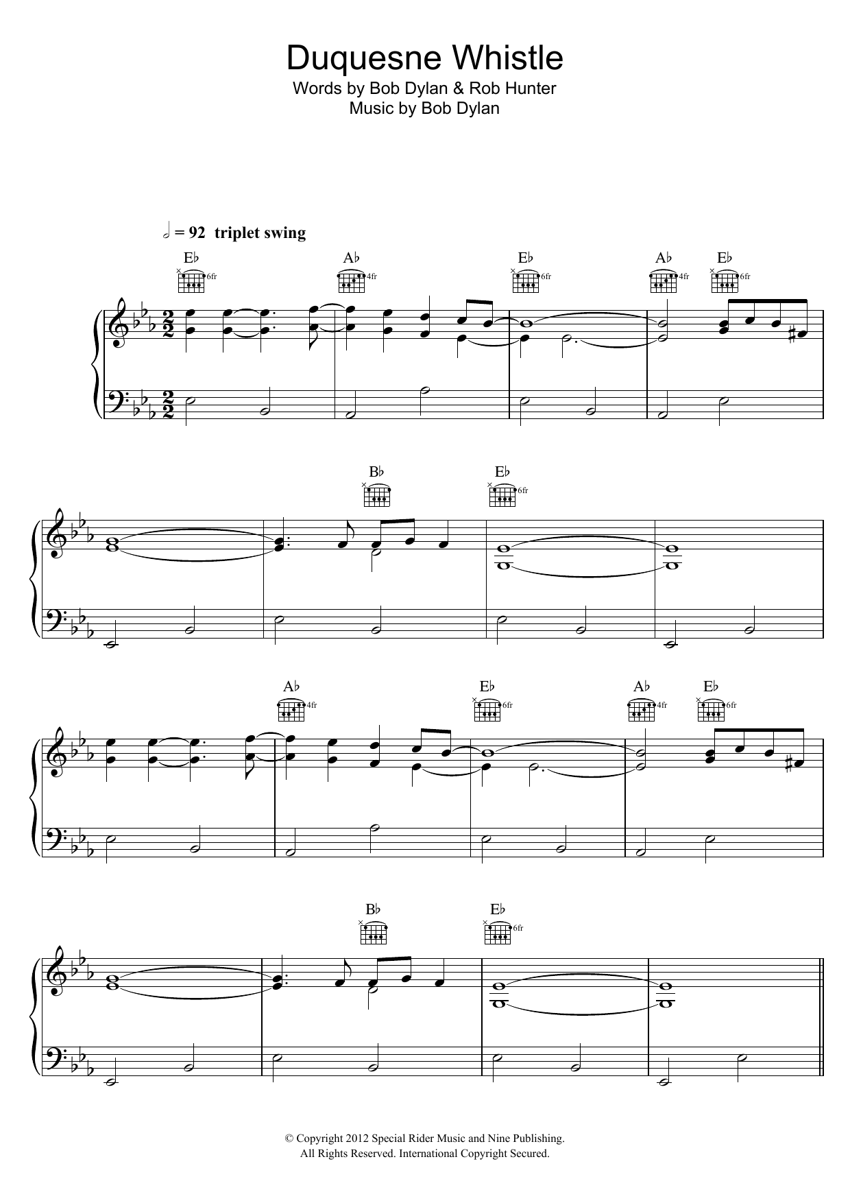 Download Bob Dylan Duquesne Whistle Sheet Music