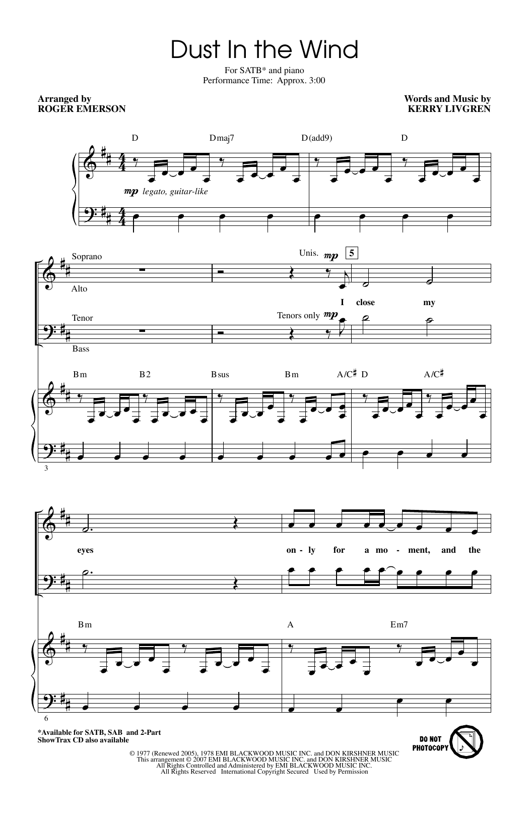 Download Kansas Dust In The Wind (arr. Roger Emerson) Sheet Music