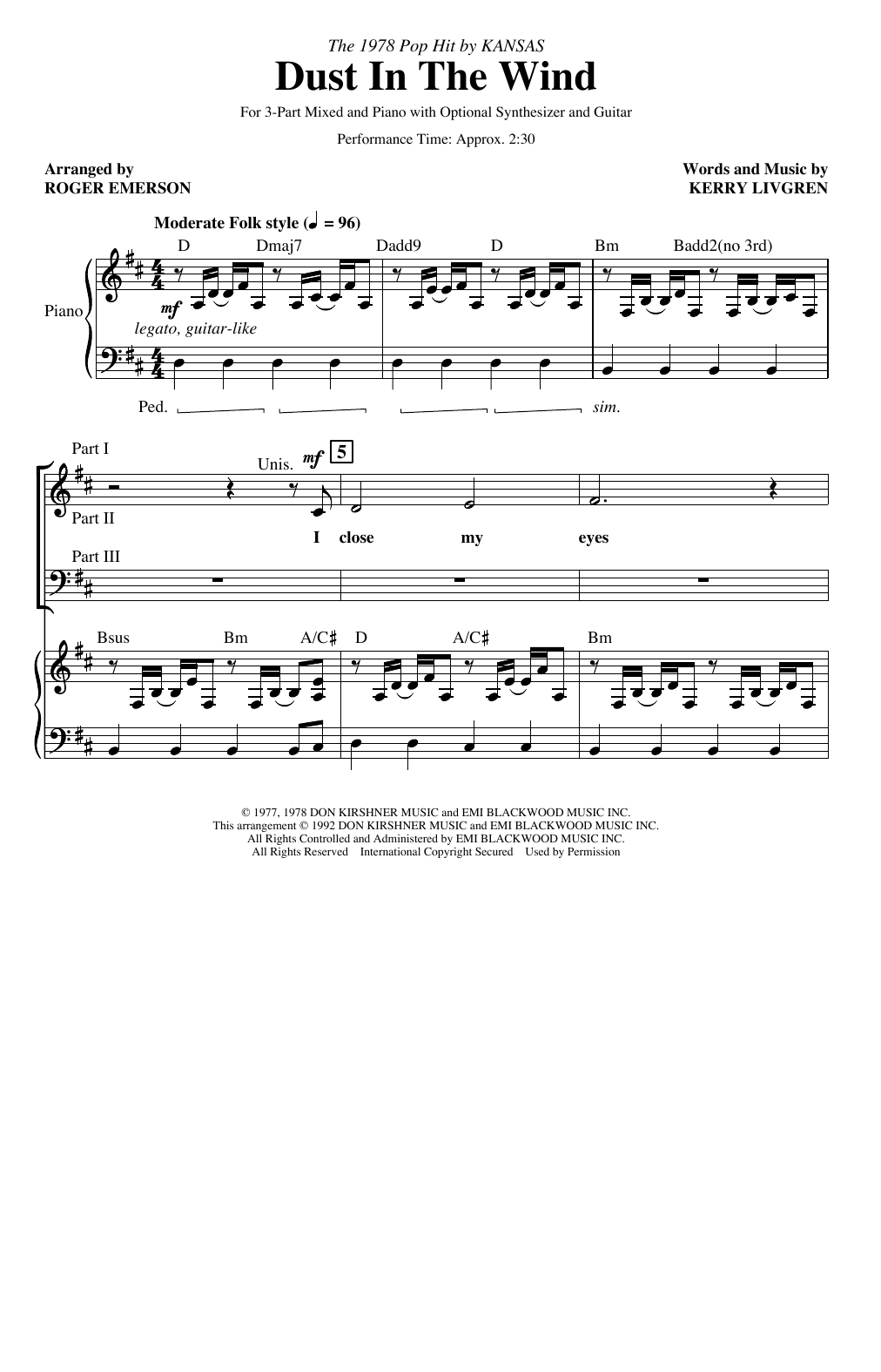 Download Kansas Dust In The Wind (arr. Roger Emerson) Sheet Music