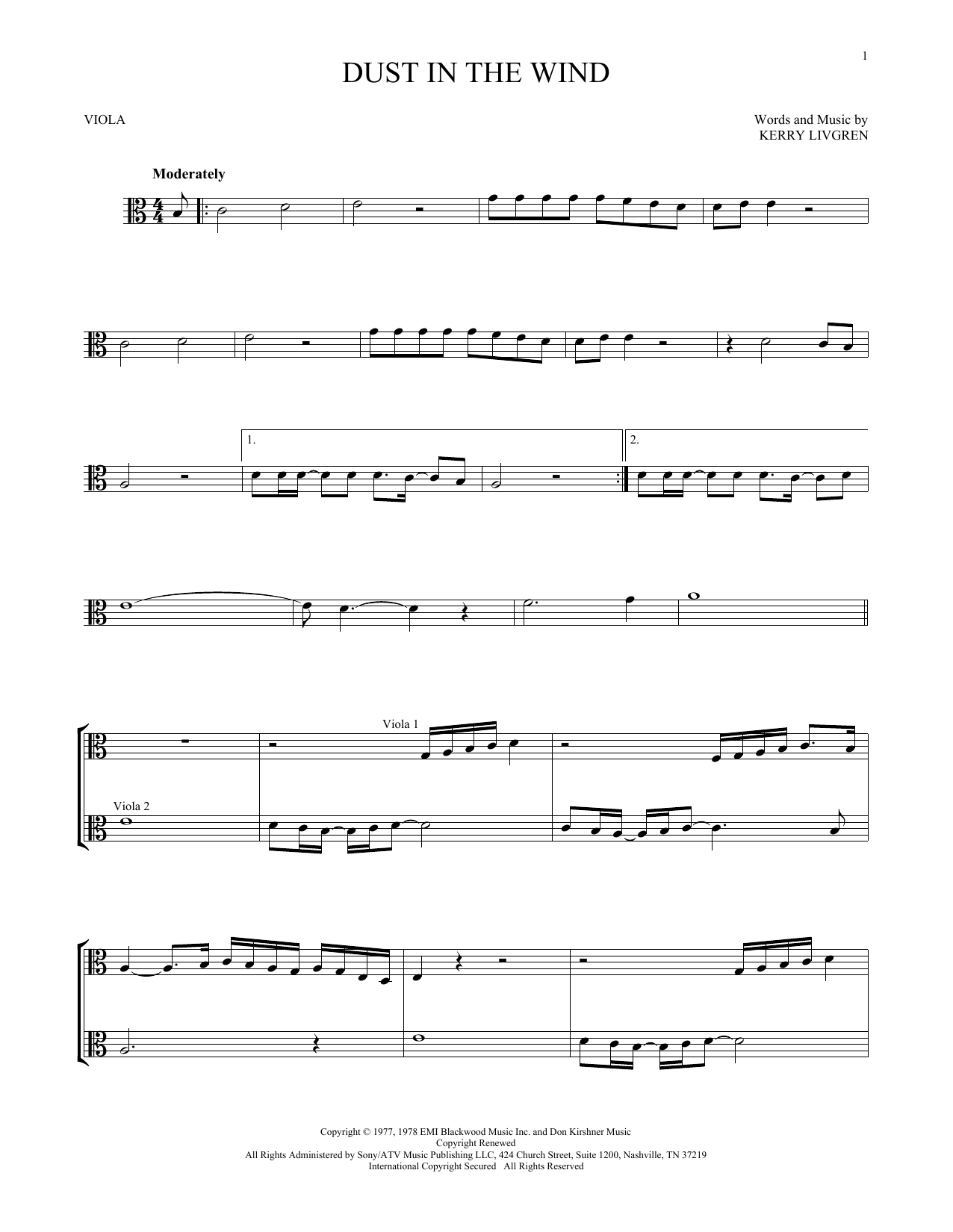 Download Kansas Dust In The Wind Sheet Music