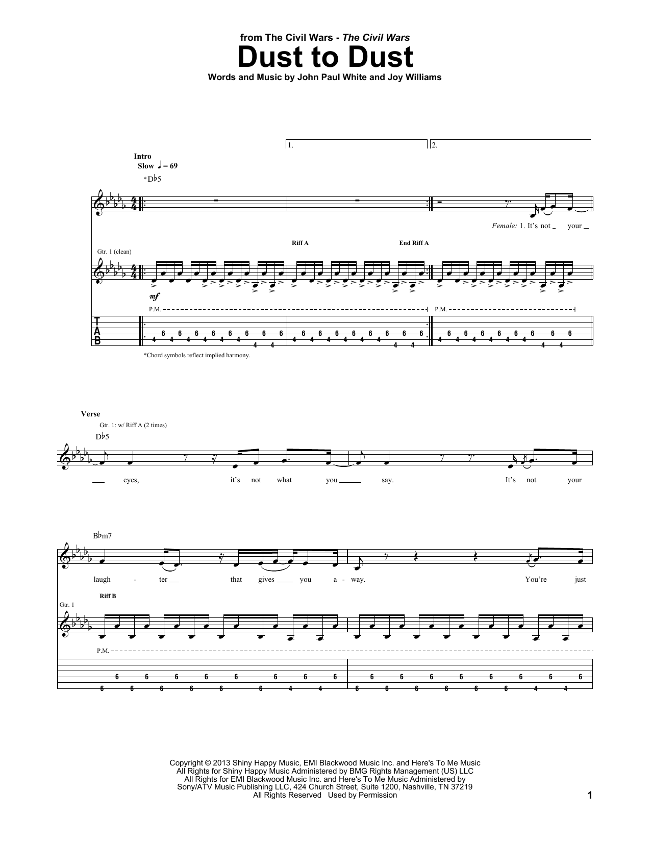 Download The Civil Wars Dust To Dust Sheet Music
