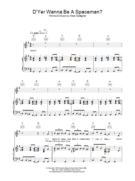 Download Oasis D'Yer Wanna Be A Spaceman? Sheet Music