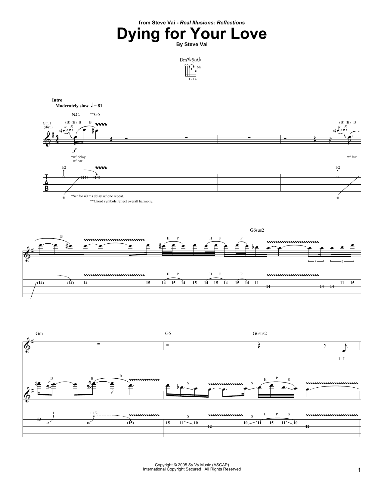 Download Steve Vai Dying For Your Love Sheet Music