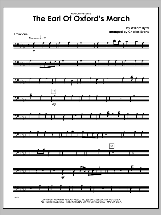 Download Evans Earl Of Oxford's March, The - Trombone Sheet Music