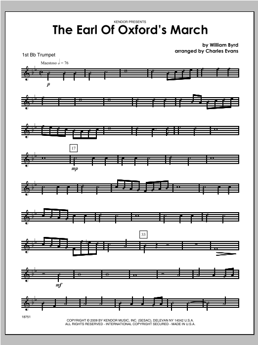 Download Evans Earl Of Oxford's March, The - Trumpet 1 Sheet Music